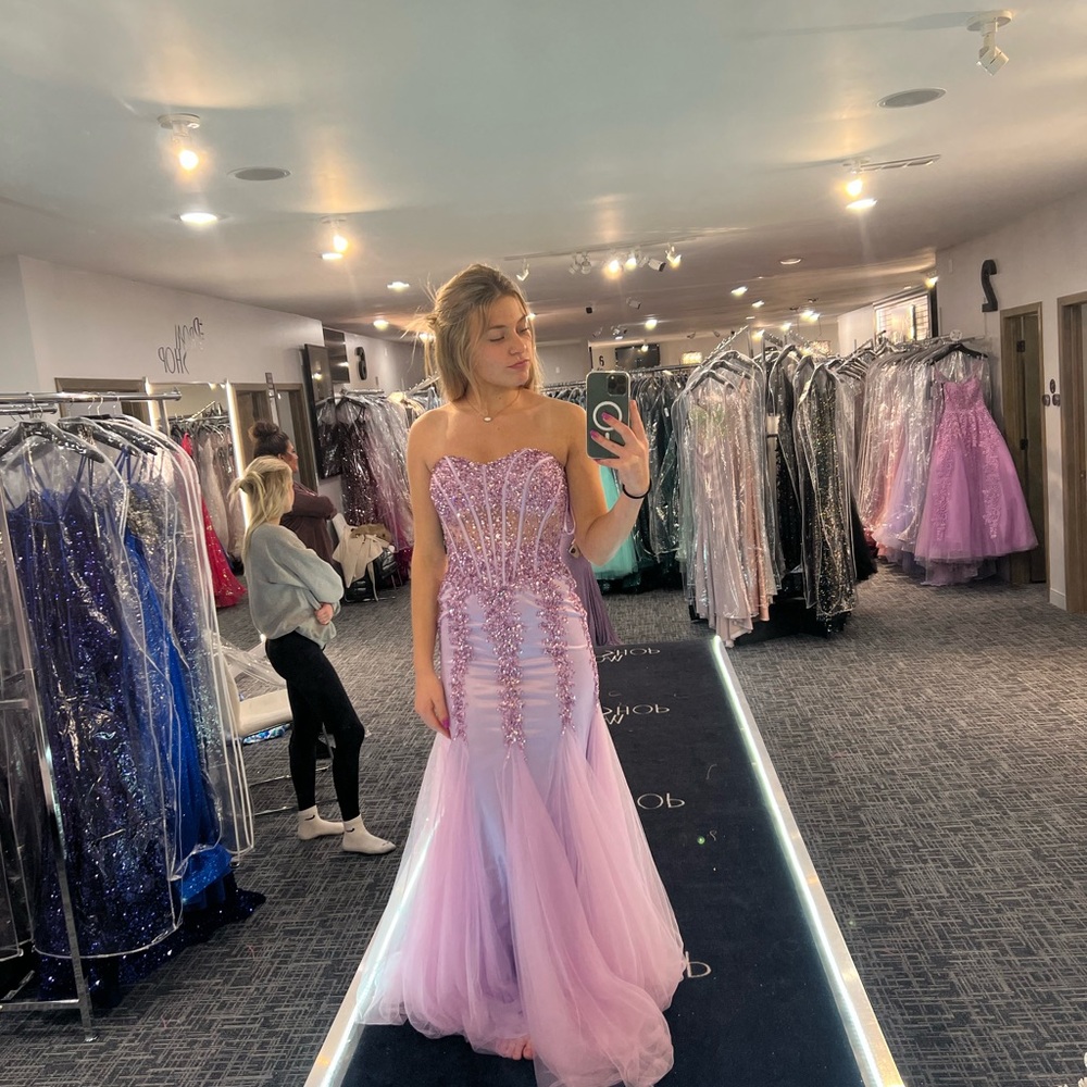 Jovani Lavender Strapless Prom Dress